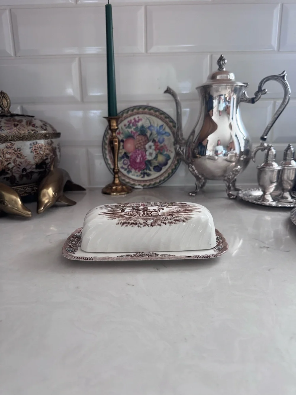 Vintage Johnson Bros Heritage Hall StaffordShire England Butter Dish